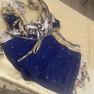 Navy gold Fringe 2 piece short set